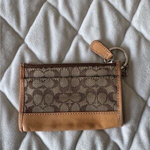 Coach Brown and Tan Signature Keychain Wallet